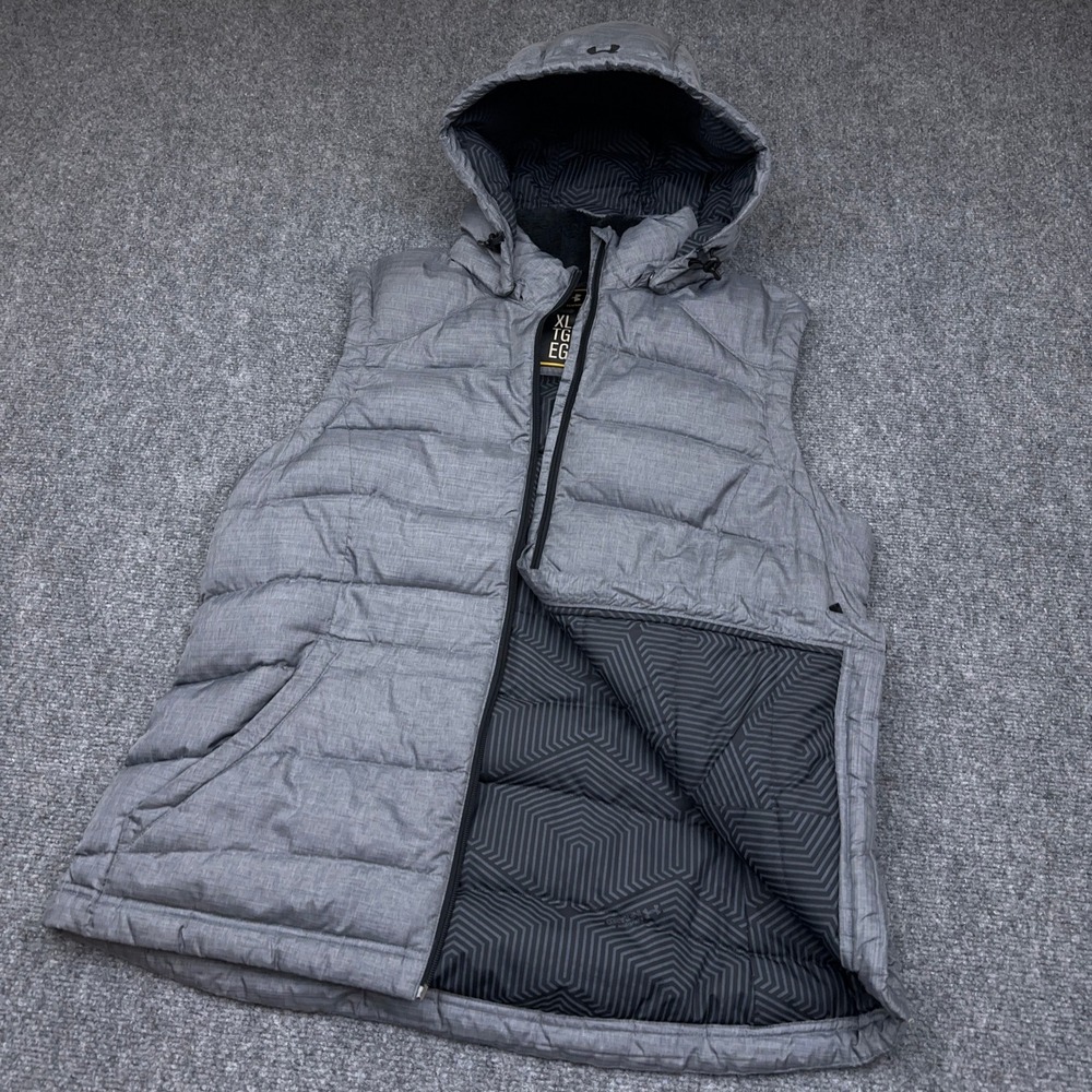 Under Armour Puffer Vest Men's XL Gray ColdGear Infrared Storm 700 Down Hooded